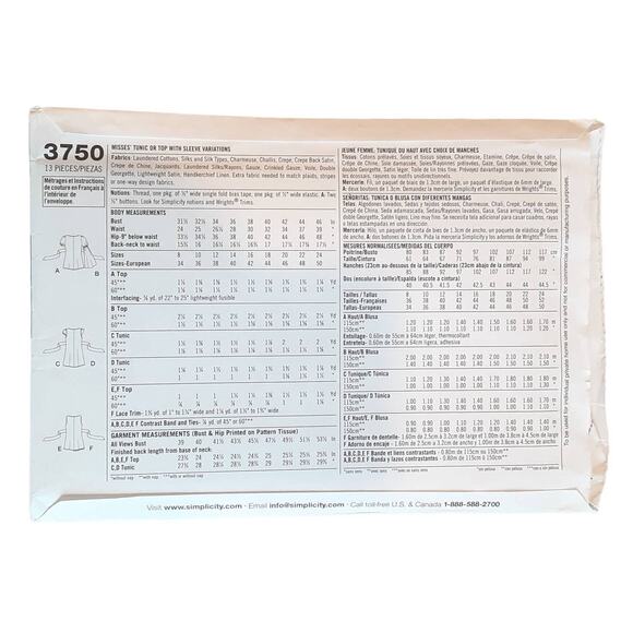 Simplicity 0350 3750 Misses Dress Top Variations Bell Sleeves Sz 16 18 20 22 24 - Picture 8 of 11